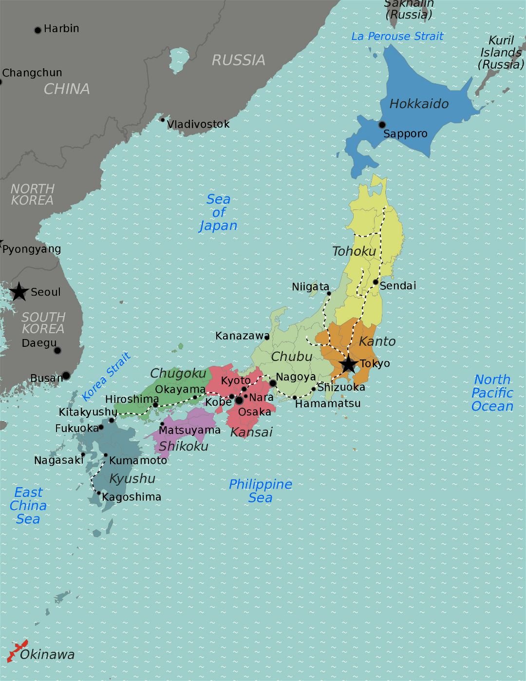 Large regions map of Japan
