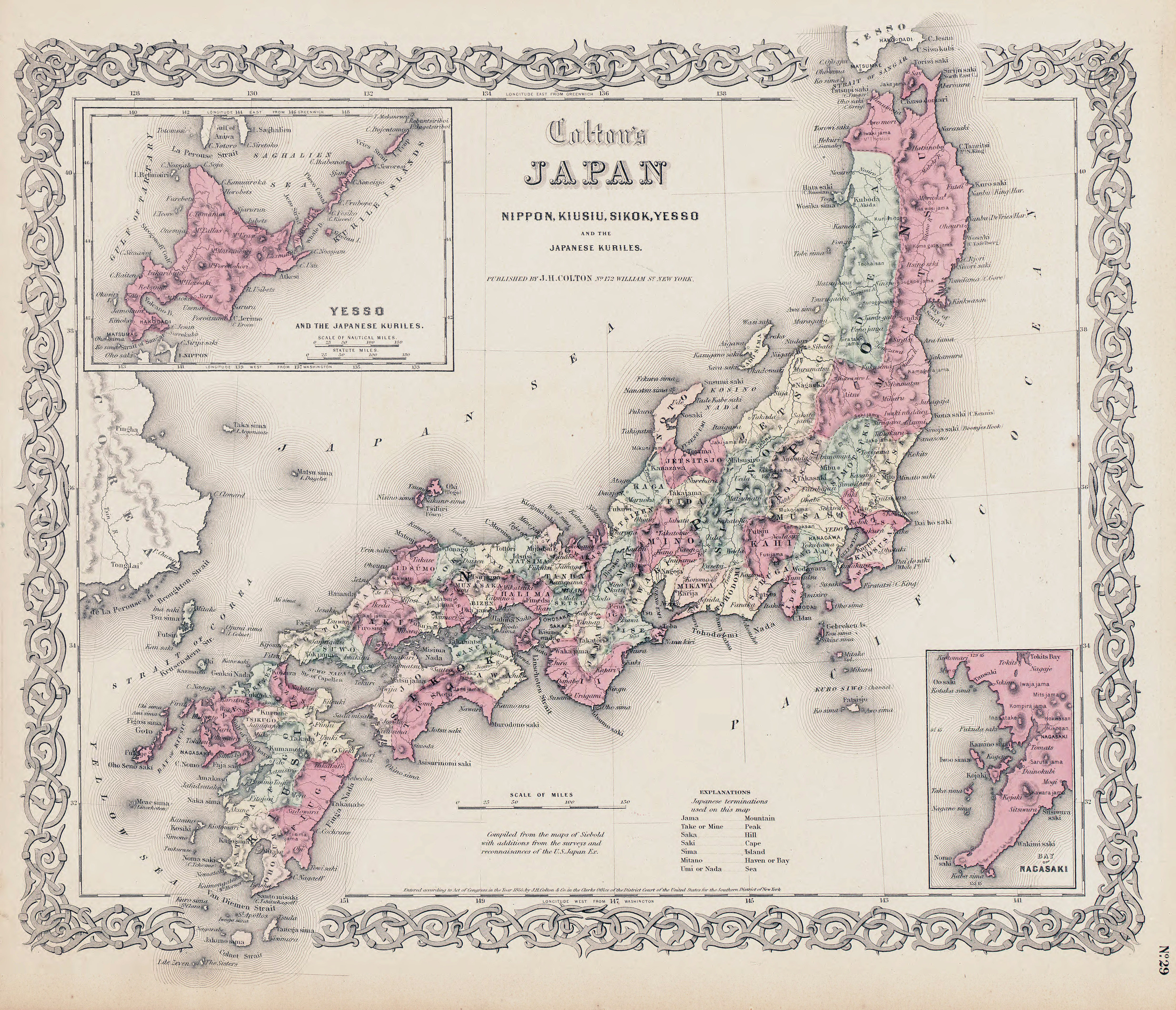 Large scale old political and administrative map of Japan with relief and cities - 1855 | Japan ...