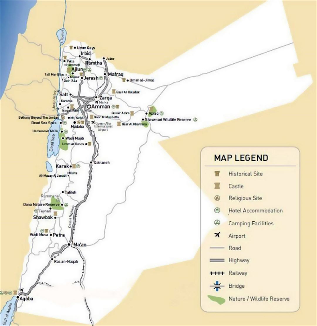 Detailed tourist map of Jordan
