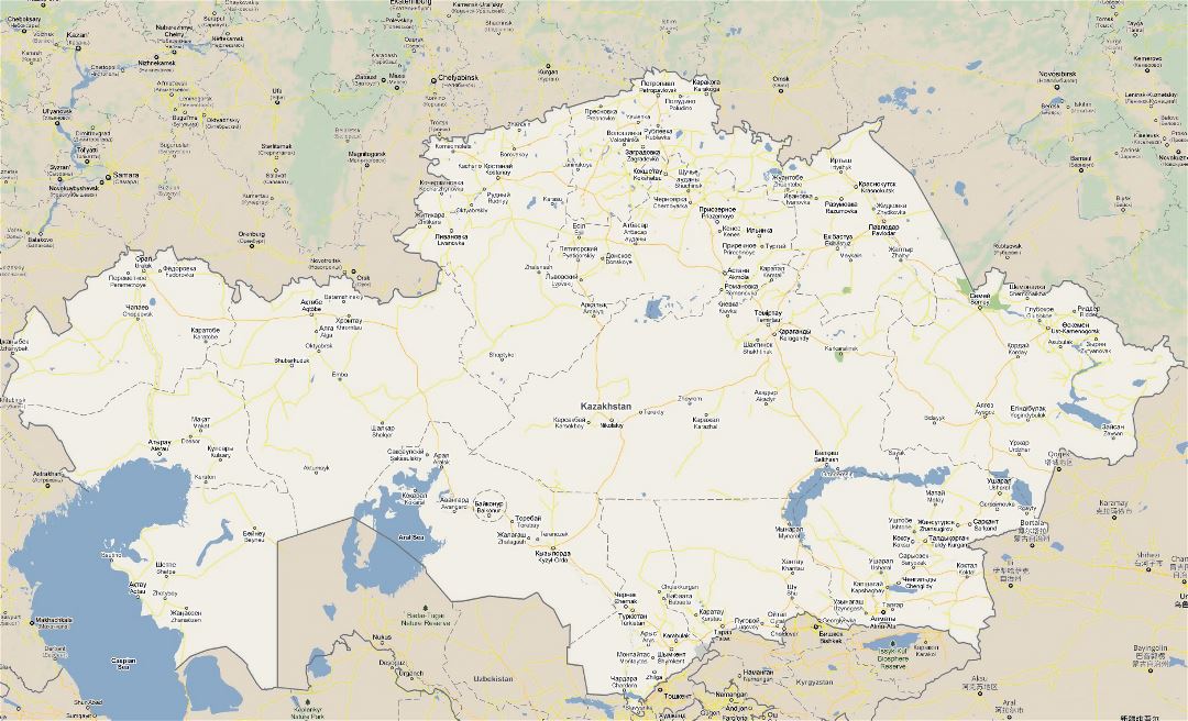 Large road map of Kazakhstan with all cities