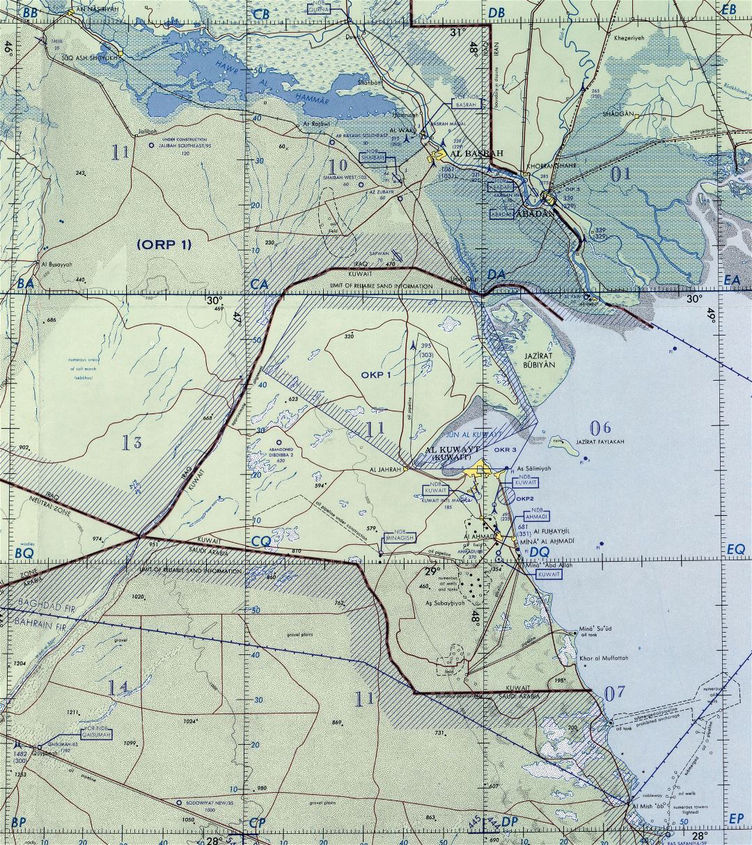 Large detailed topographical map of Kuwait