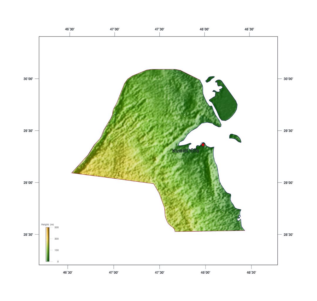 Large elevation map of Kuwait