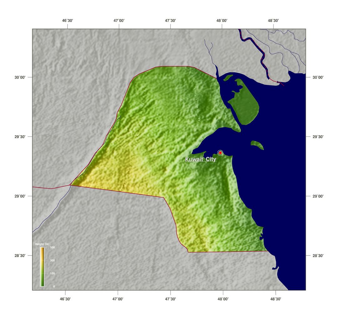 Large physical map of Kuwait