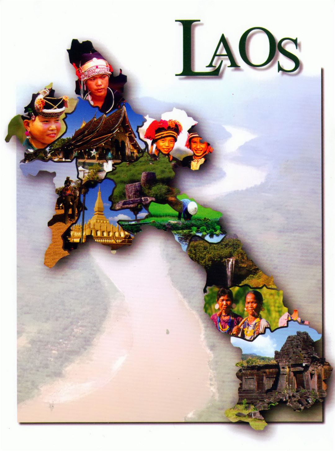 Large post card map of Laos