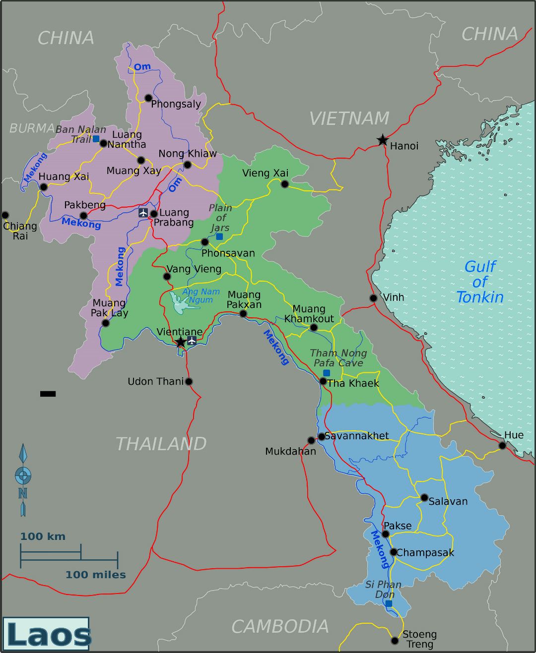Large regions map of Laos
