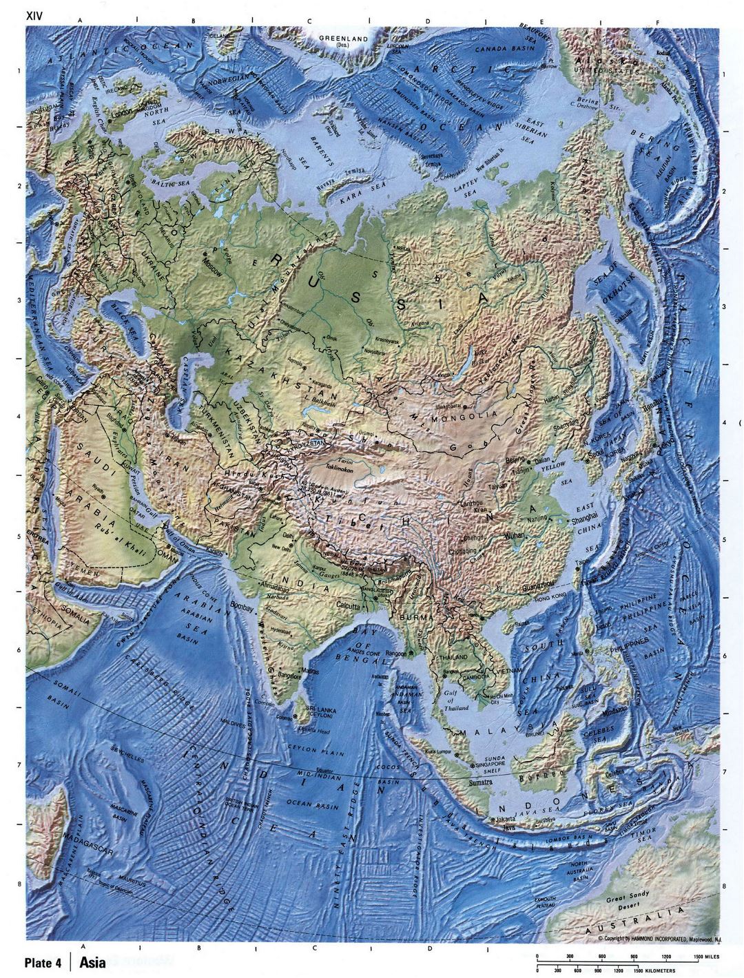Large detailed relief map of Asia