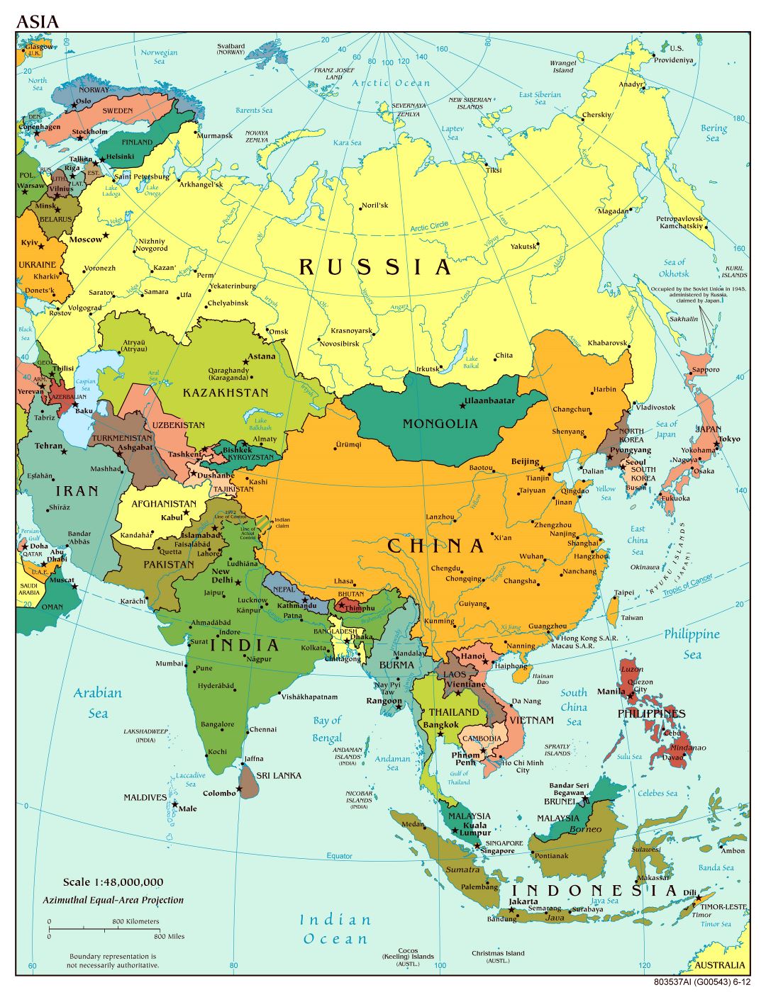 Large scale political map of Asia with major cities and capitals - 2012