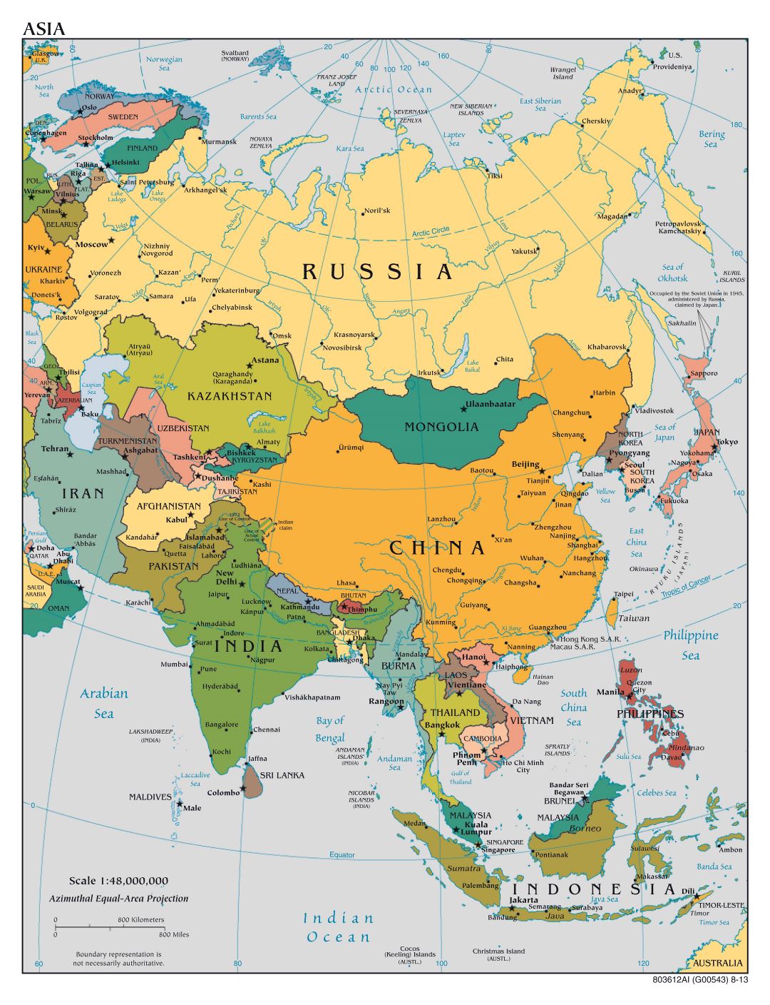 Large scale political map of Asia with major cities and capitals - 2013