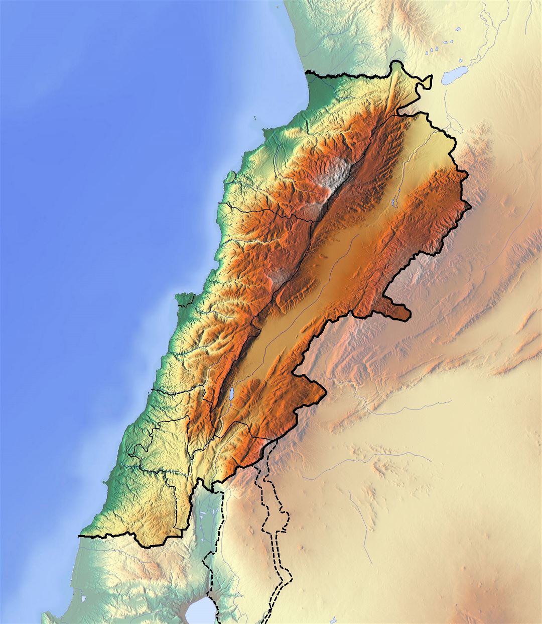 Large relief map of Lebanon