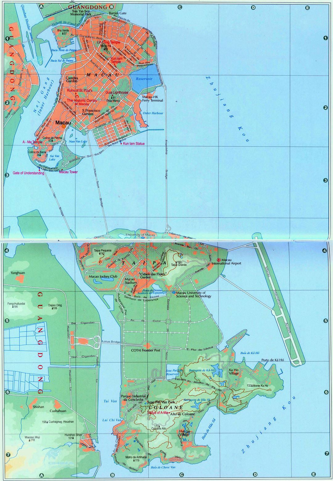 Large detailed road map of Macao