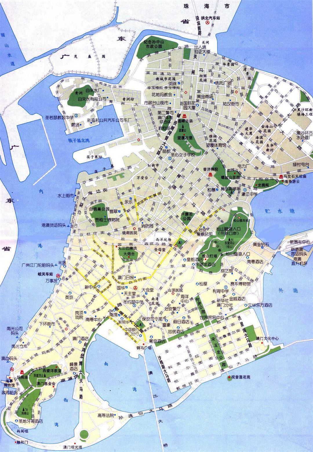 Large detailed road map of Macau in chinese