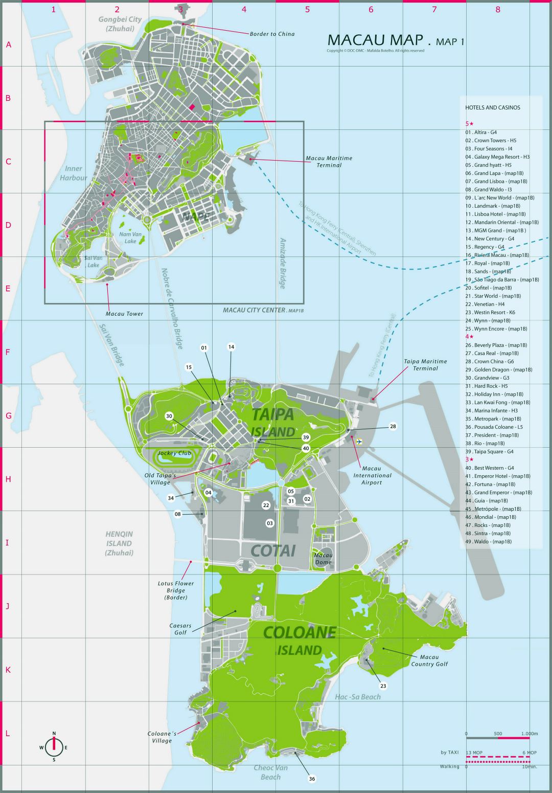 Large hotels and casinos map of Macau