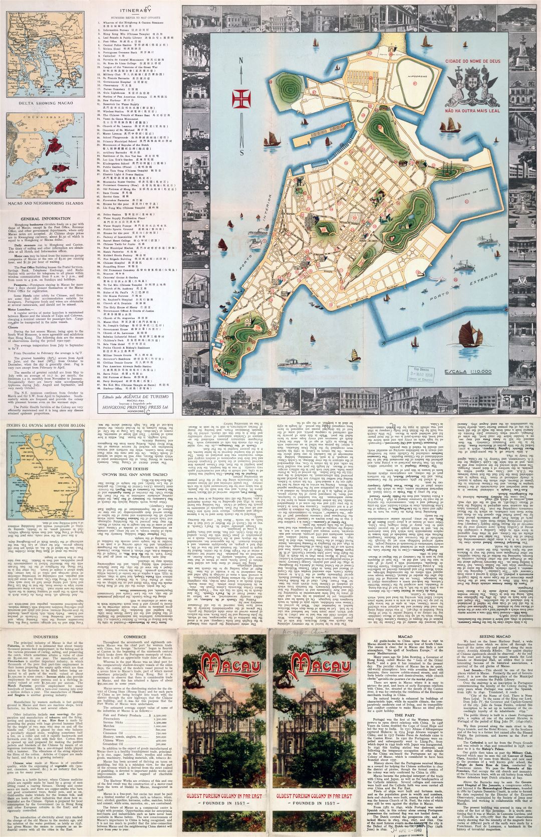 Large scale detailed old tourist map of Macau - 1936
