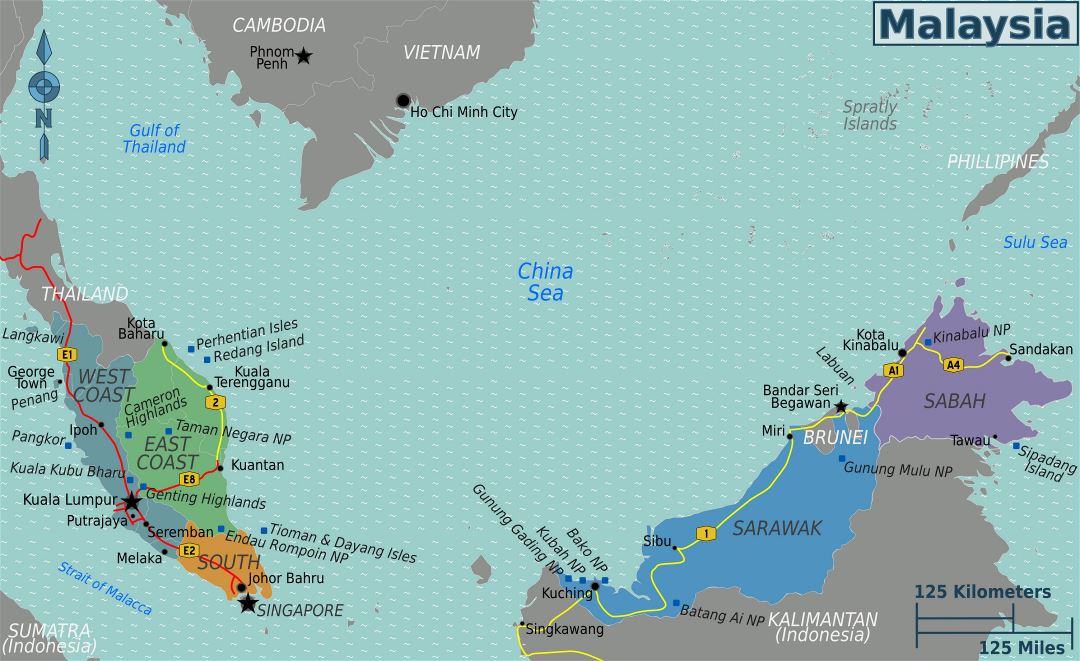 Large regions map of Malaysia