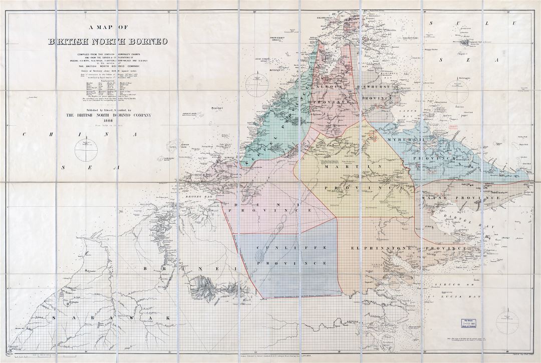 Large scale detailed old map of British North Borneo - 1888