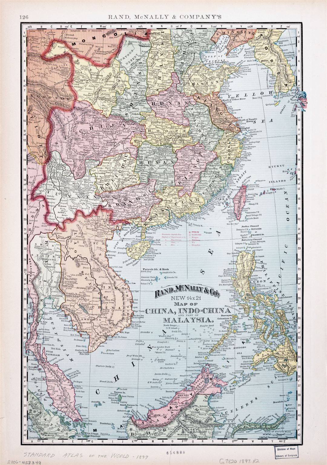 Large scale old political map of China, Indochina and part of Malasysia - 1897