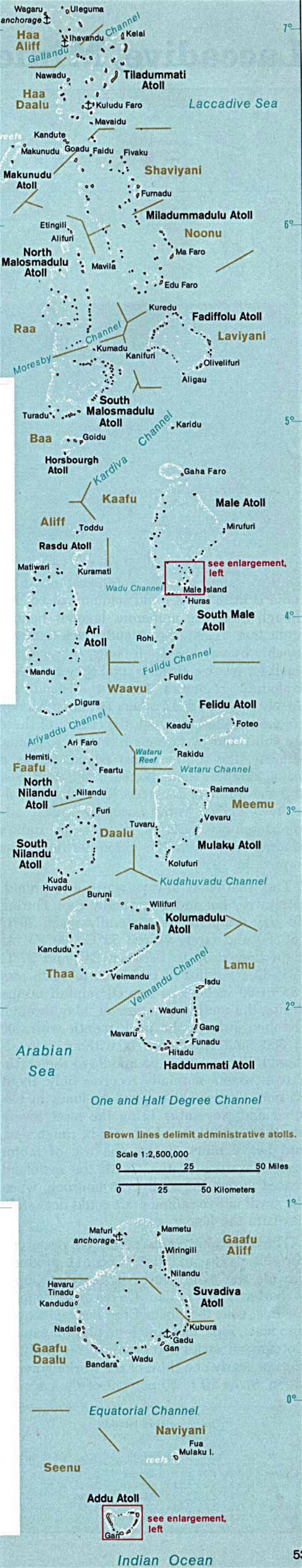 Detailed map of Maldives - 1976