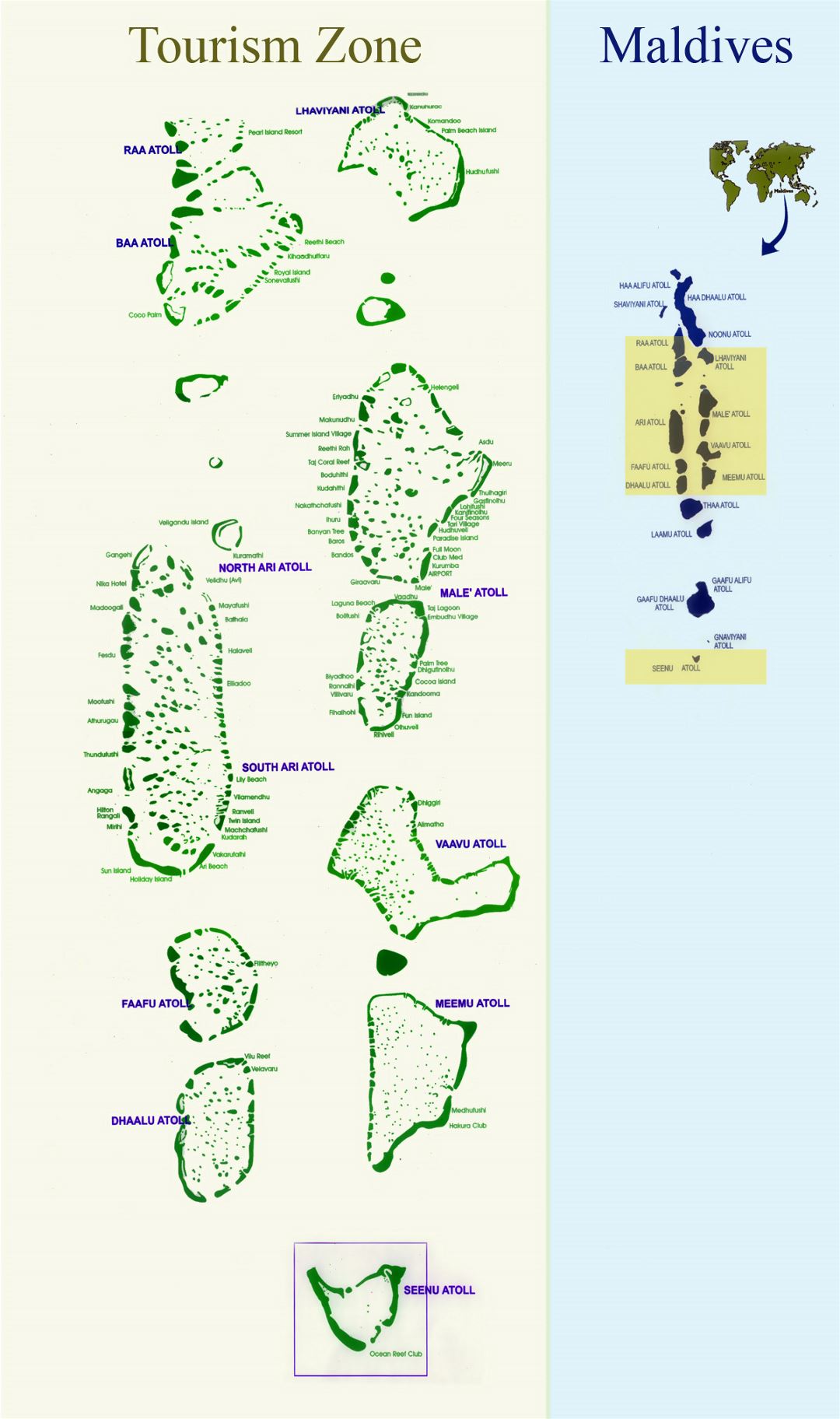 Detailed tourism zone map of Maldives