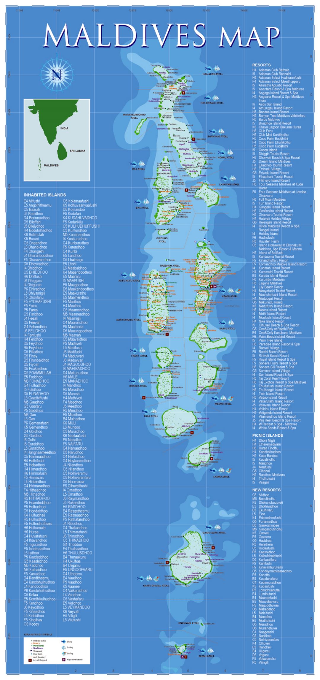 Detailed travel map of Maldives