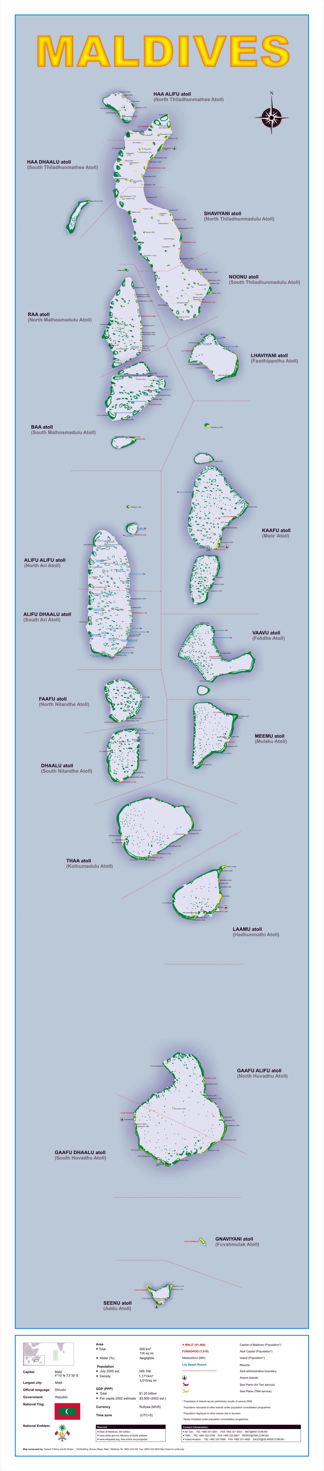 Large detailed political and administrative map of Maldives