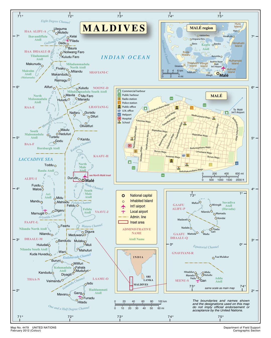 Large detailed political map of Maldives
