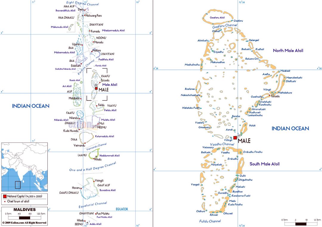 Large political map of Maldives with airports