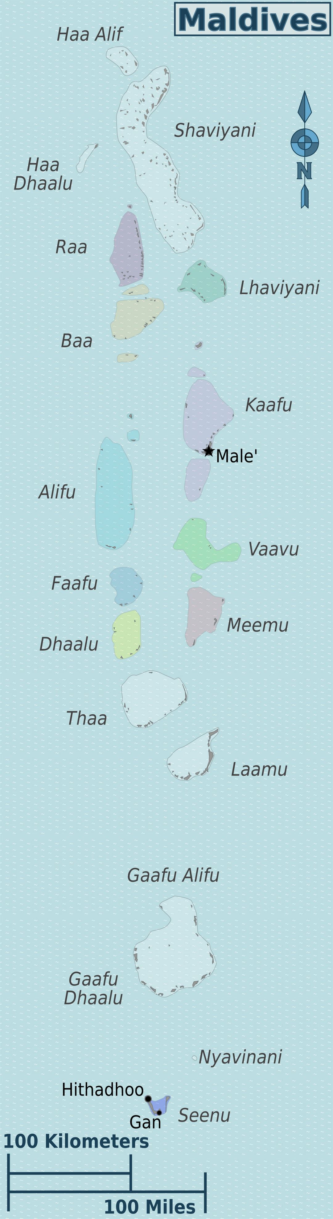 Large regions map of Maldives