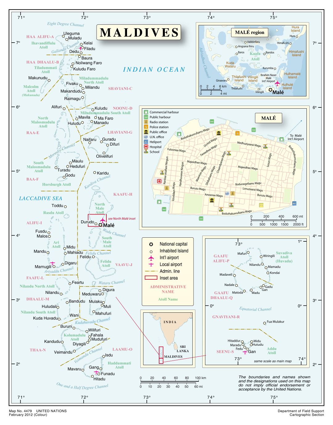 Large scale detailed political map of Maldives