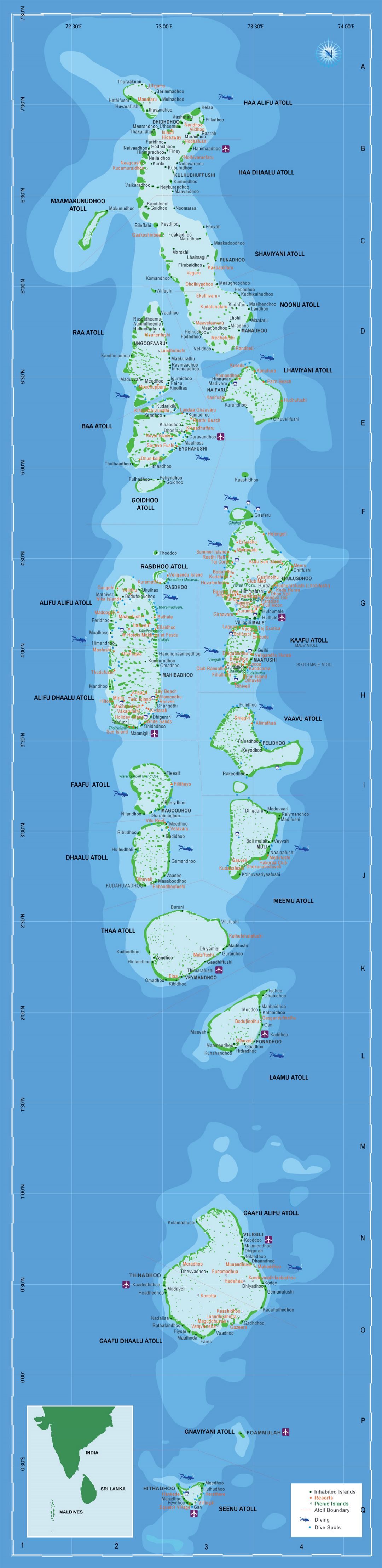 Large tourist map of Maldives