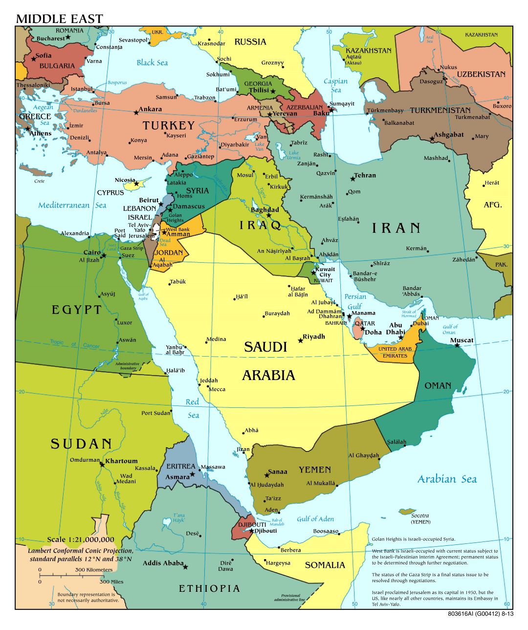 large scale political map of the middle east with major cities 2013 small