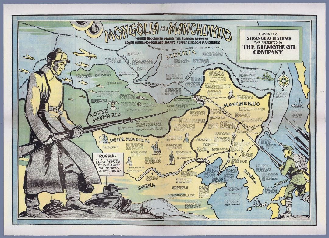 Large detailed old map of Mongolia and Manchukuo - 1936