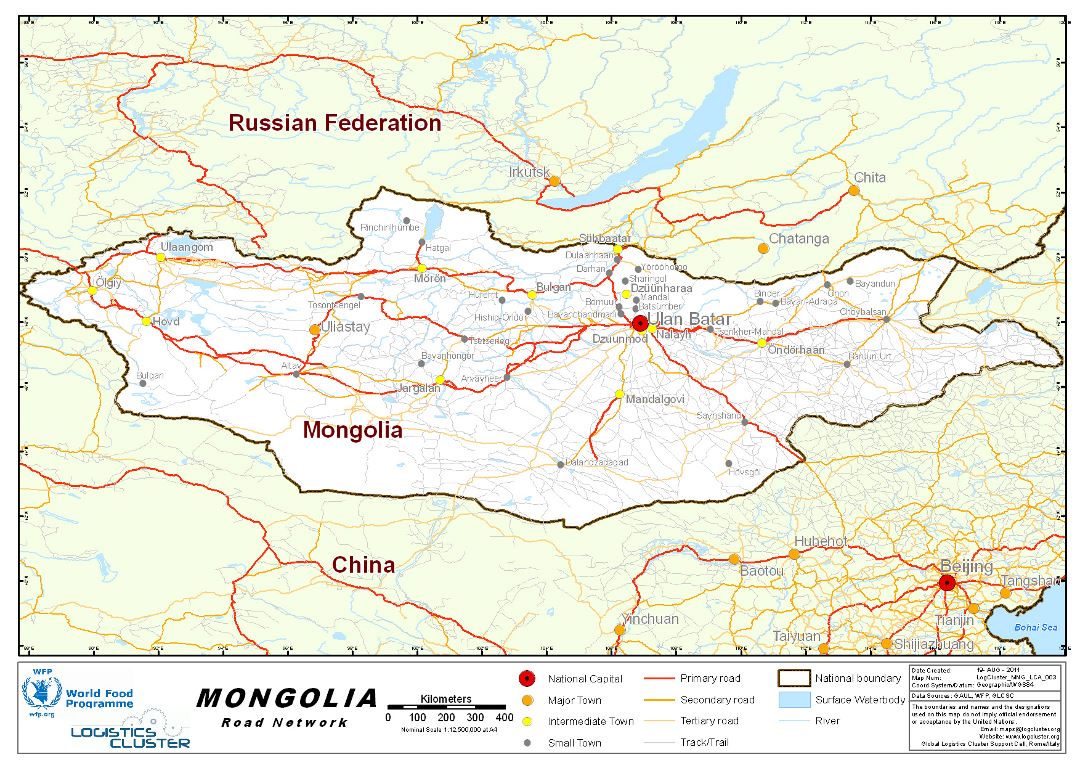 Large detailed road network map of Mongolia