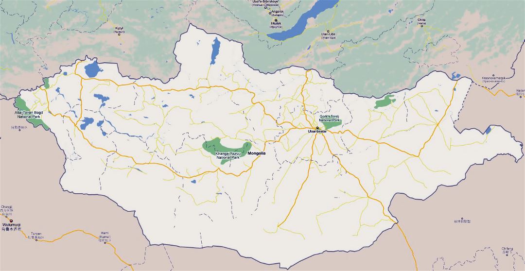 Large road map of Mongolia