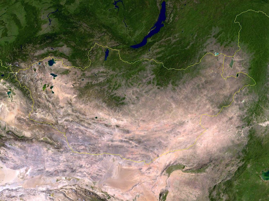 Large satellite map of Mongolia