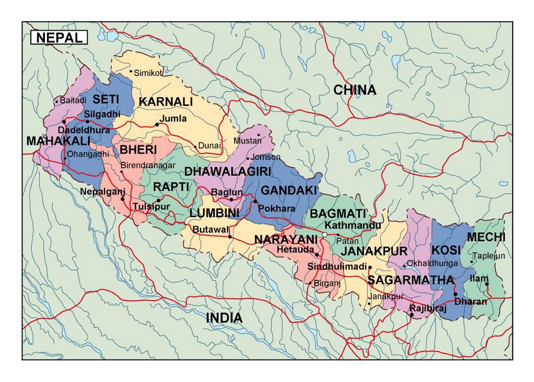 Detailed administrative map of Nepal