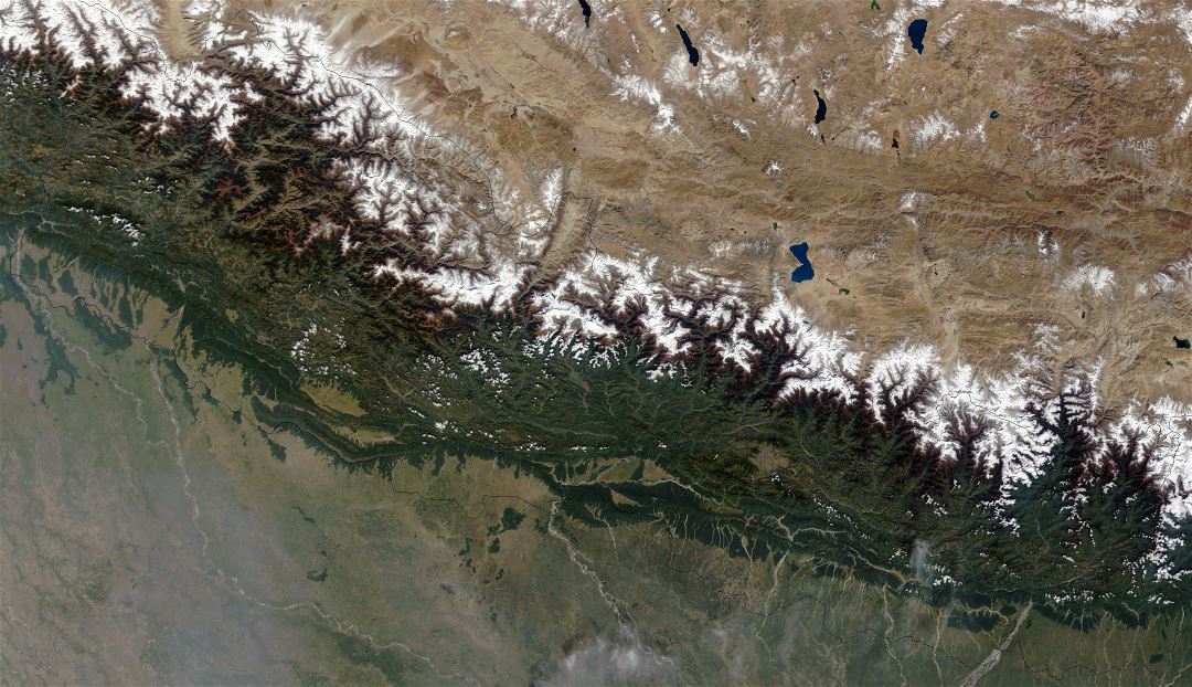 Large detailed satellite map of Nepal