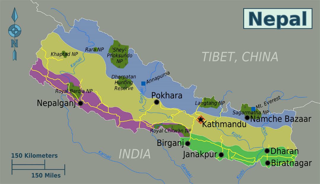 Large regions map of Nepal