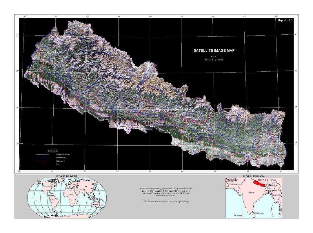 Large satellite map of Nepal