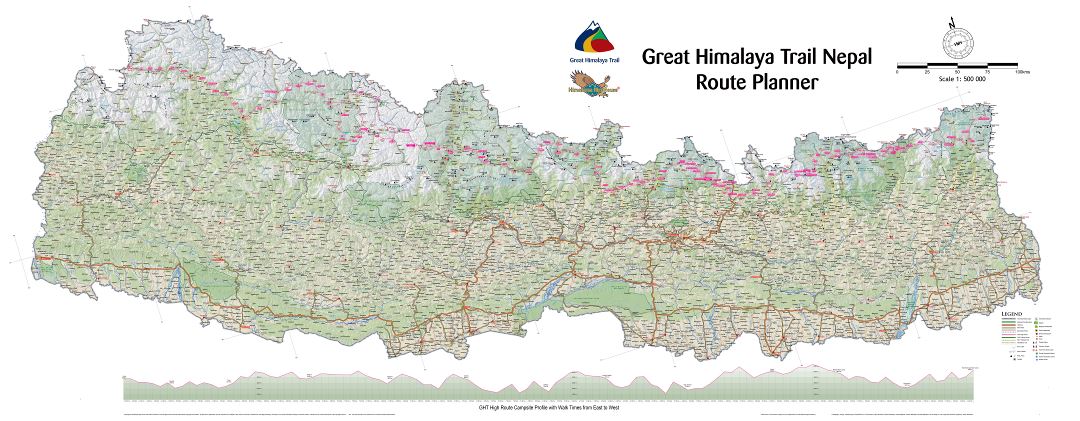 Large scale tourist map of Nepal with other marks