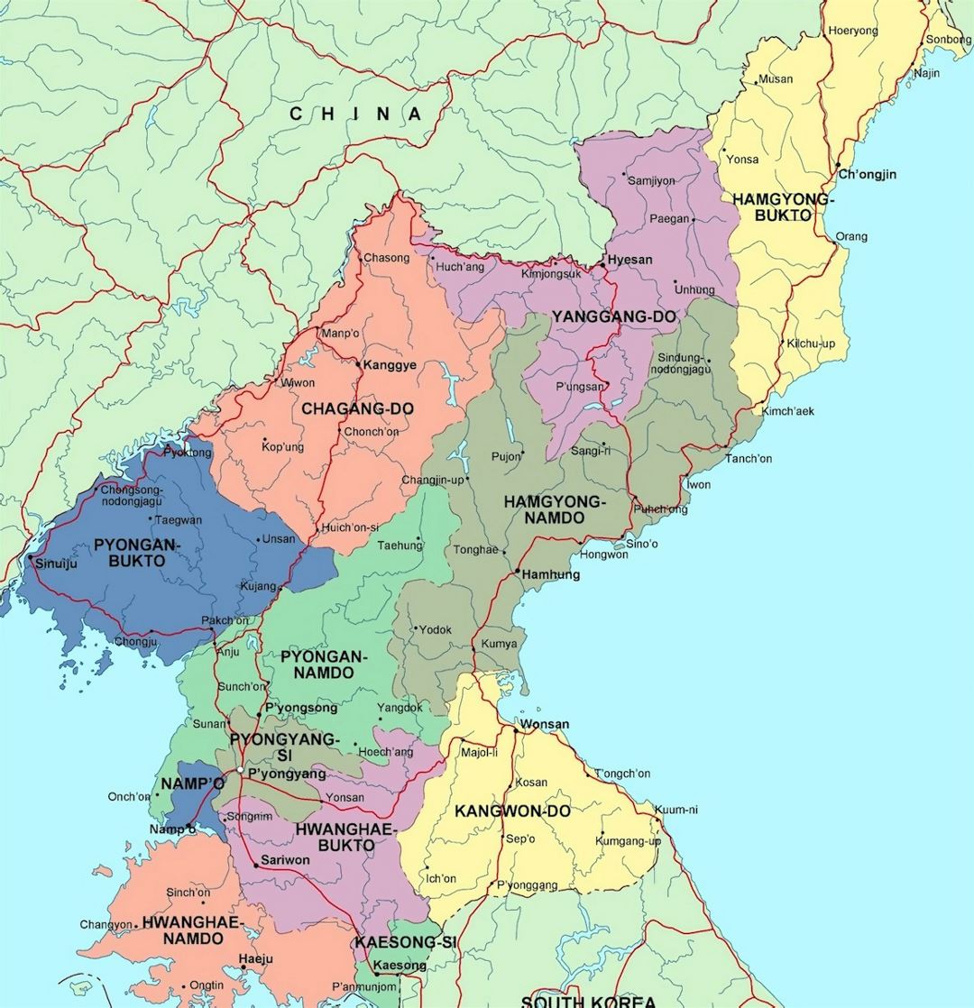 Detailed administrative map of North Korea