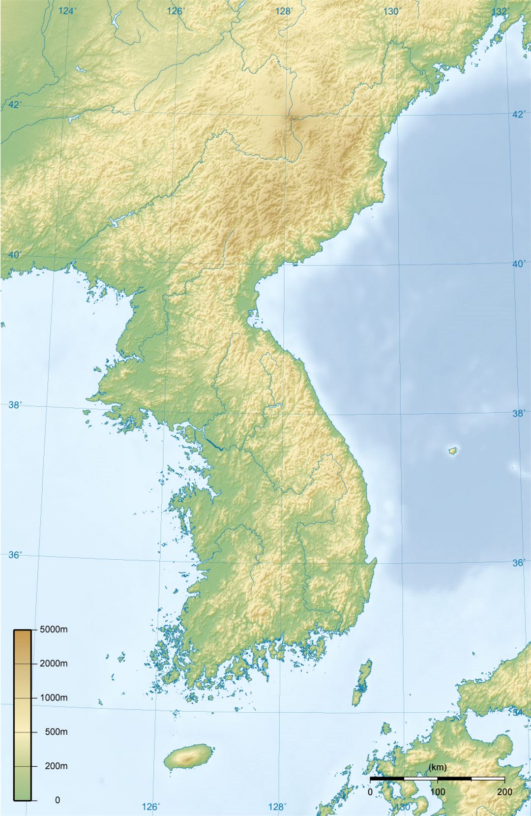 Detailed topographic map of Korean Peninsula