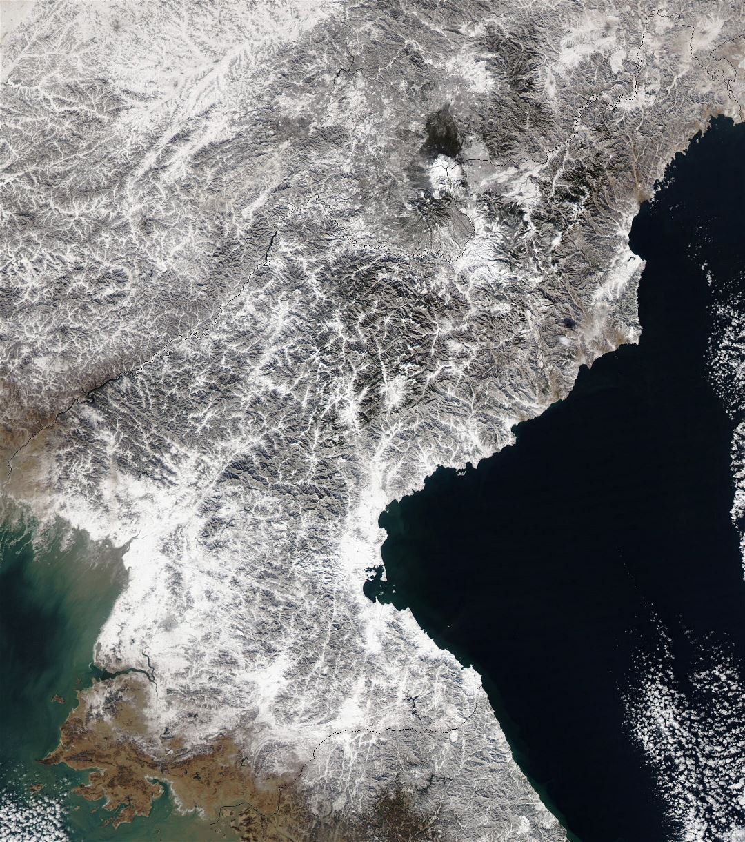 Large detailed satellite map of North Korea