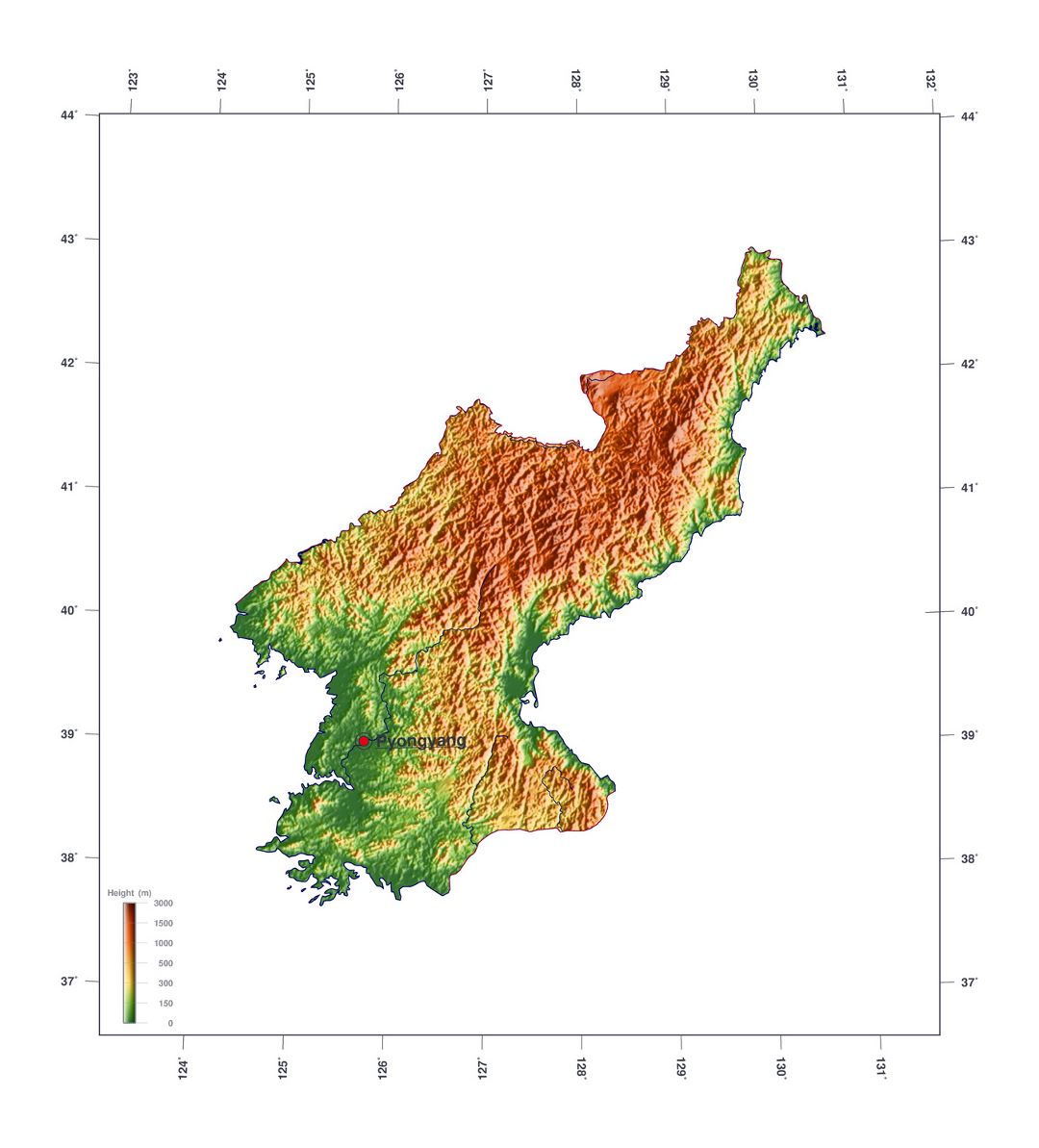 Large elevation map of North Korea