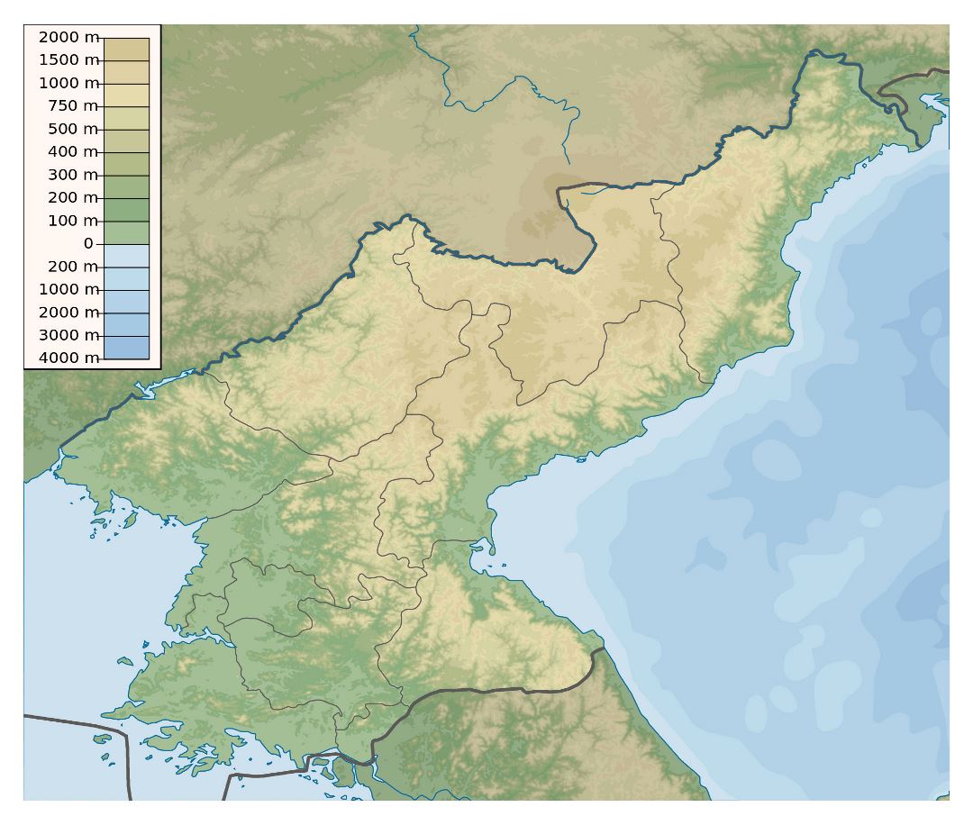 Large physical map of North Korea
