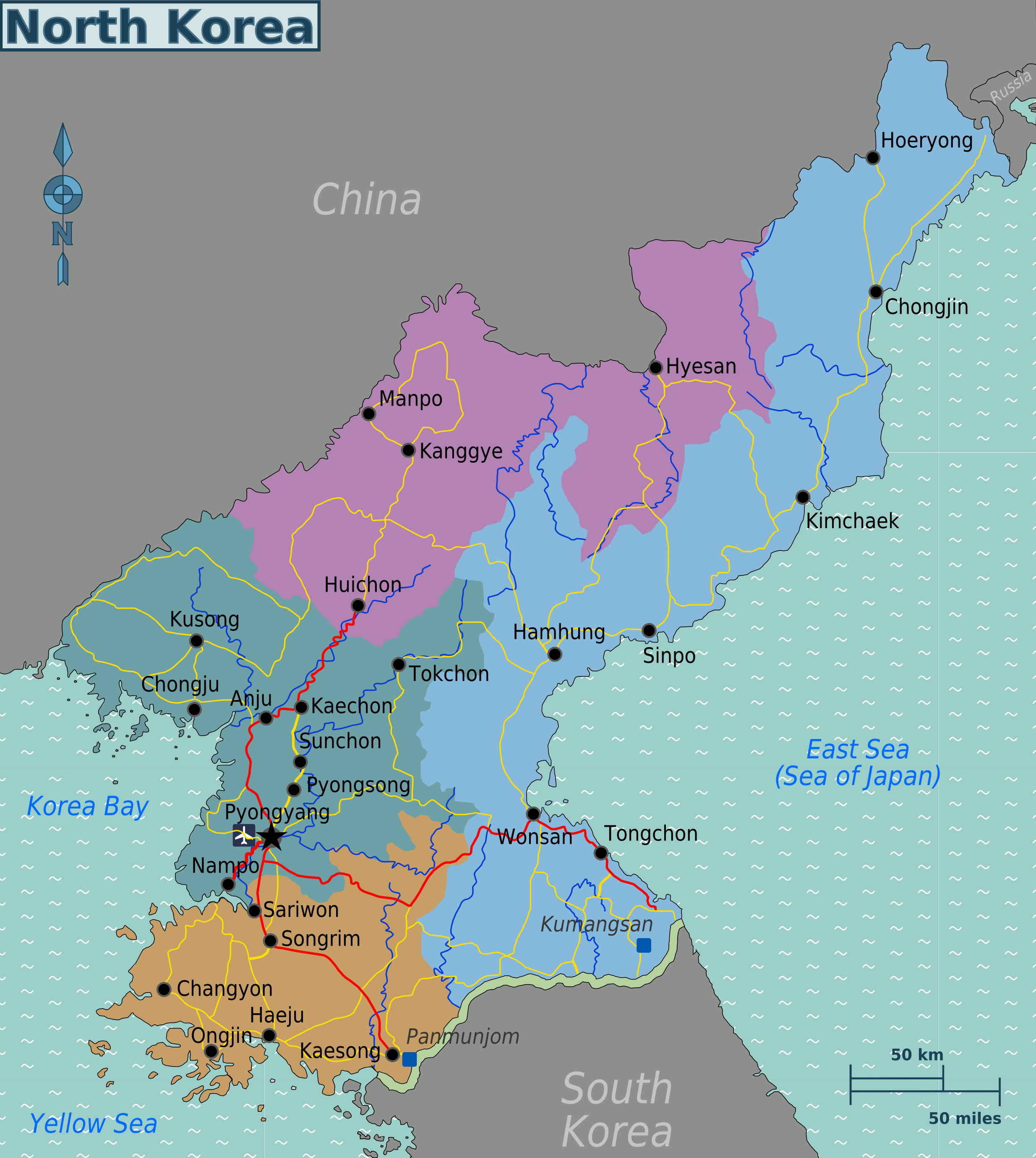 Large regions map of North Korea | North Korea | Asia | Mapsland | Maps