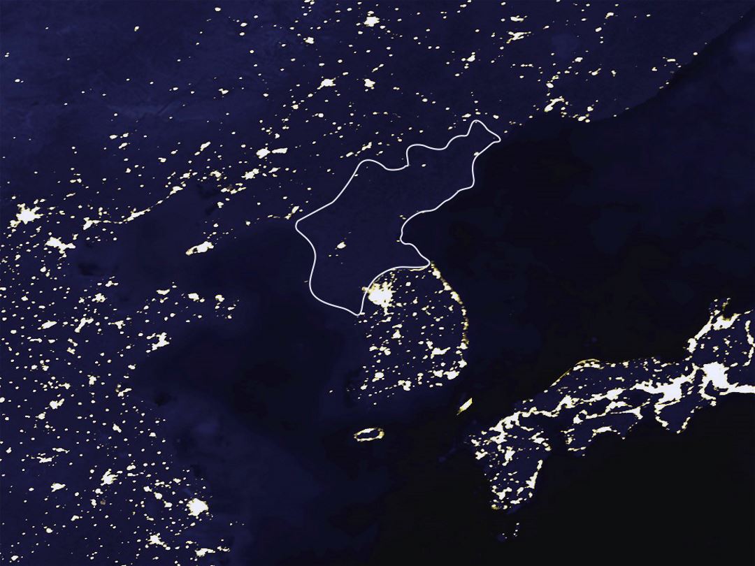 Satellite map of North Korea at night