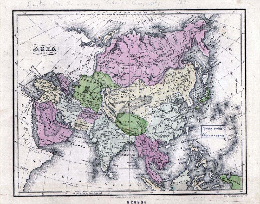 Large detailed old map of Asia - 1835