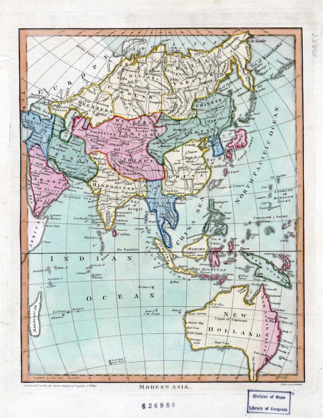 Large detailed old map of modern Asia - 1796