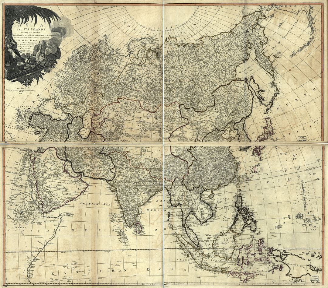 Large detailed old political map of Asia - 1799