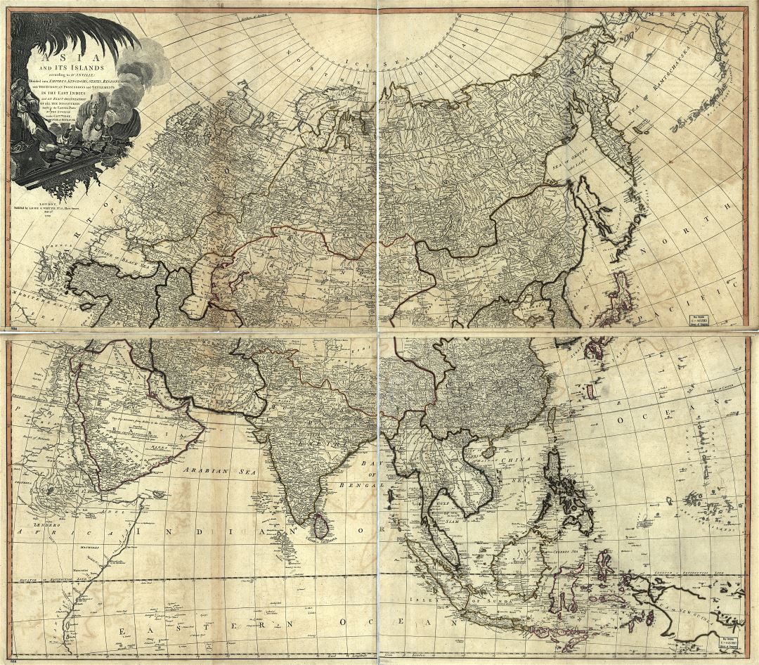 Large detailed old political map of Asia - 1799